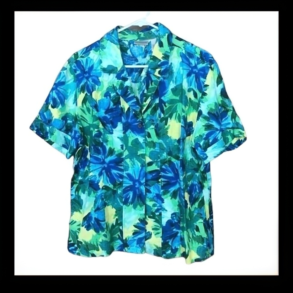 Chico’s Floral Tropical Watercolor Linen Top
